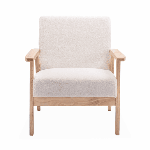 Sofá de 3 lugares + cadeirão em madeira de seringueira, boucle, Isak boucle, Boucle branco, 114x69.5x73 cm