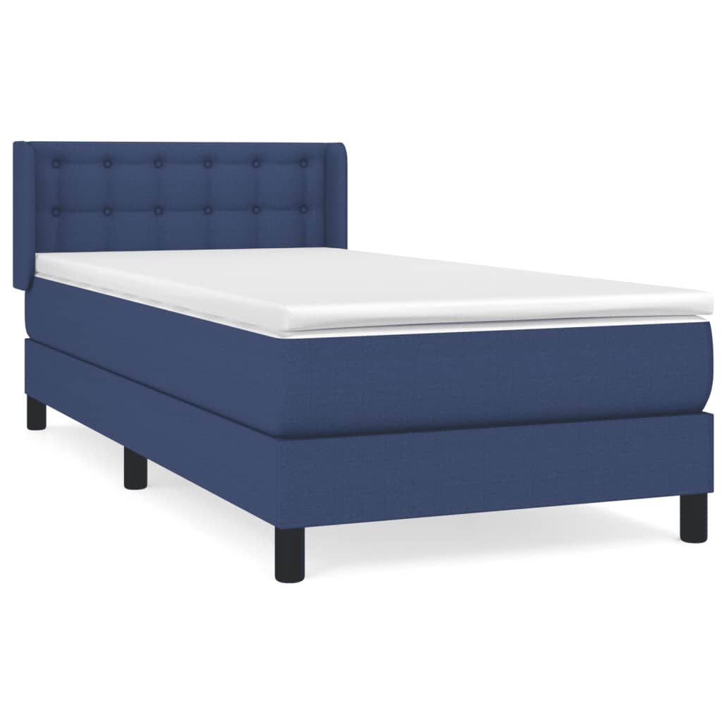 Cama box spring con colchón tela azul 80x200 cm botones