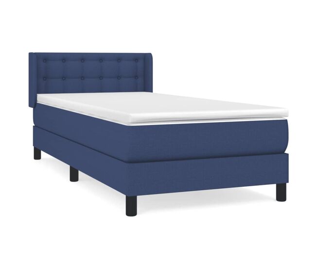 Cama box spring con colchón tela azul 80x200 cm botones
