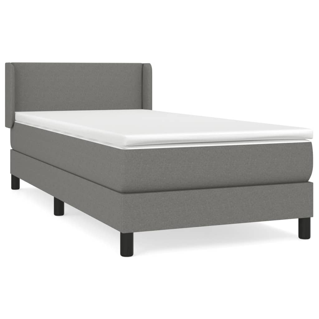 Cama box spring con colchón tela gris oscuro 90x190 cm diseño plano