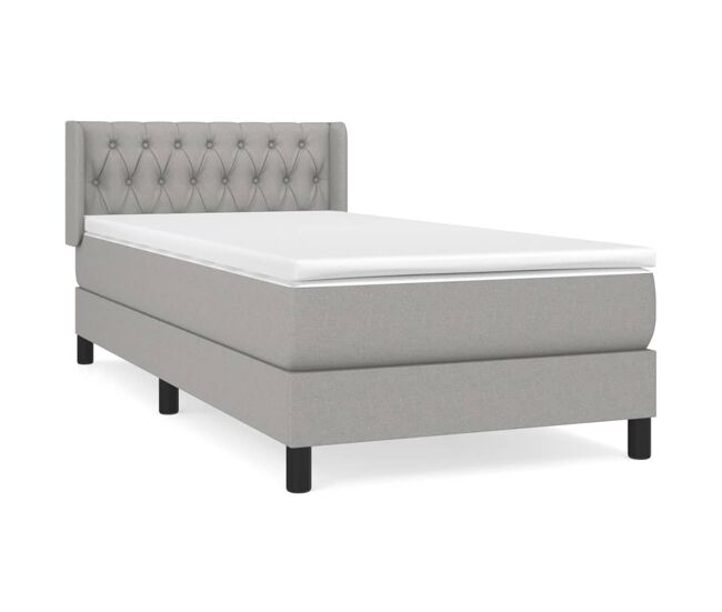 Cama box spring con colchón tela gris claro 90x200 cm diseño de botones