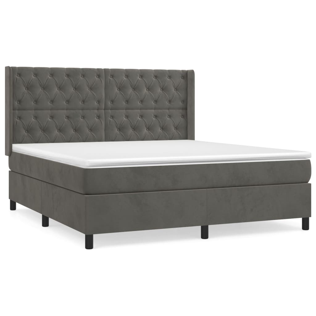 Cama box spring con colchón terciopelo gris oscuro 160x200 cm diseño de botones