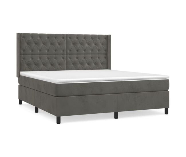 Cama box spring con colchón terciopelo gris oscuro 160x200 cm diseño de botones