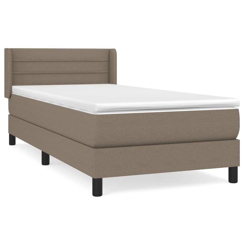 Cama box spring con colchón tela gris taupe 90x200 cm rayas horizontales