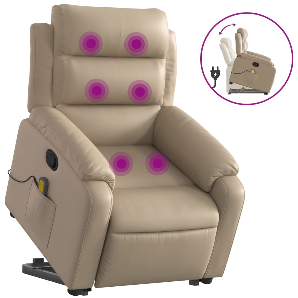 Vidaxl sillón reclinable masaje pie cuero artificial color capuchino