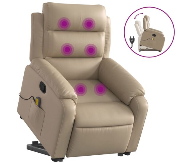 Vidaxl sillón reclinable masaje pie cuero artificial color capuchino