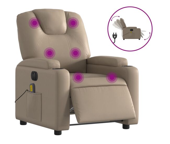 Vidaxl sillón reclinable de masaje eléctrico cuero sintético capuchino