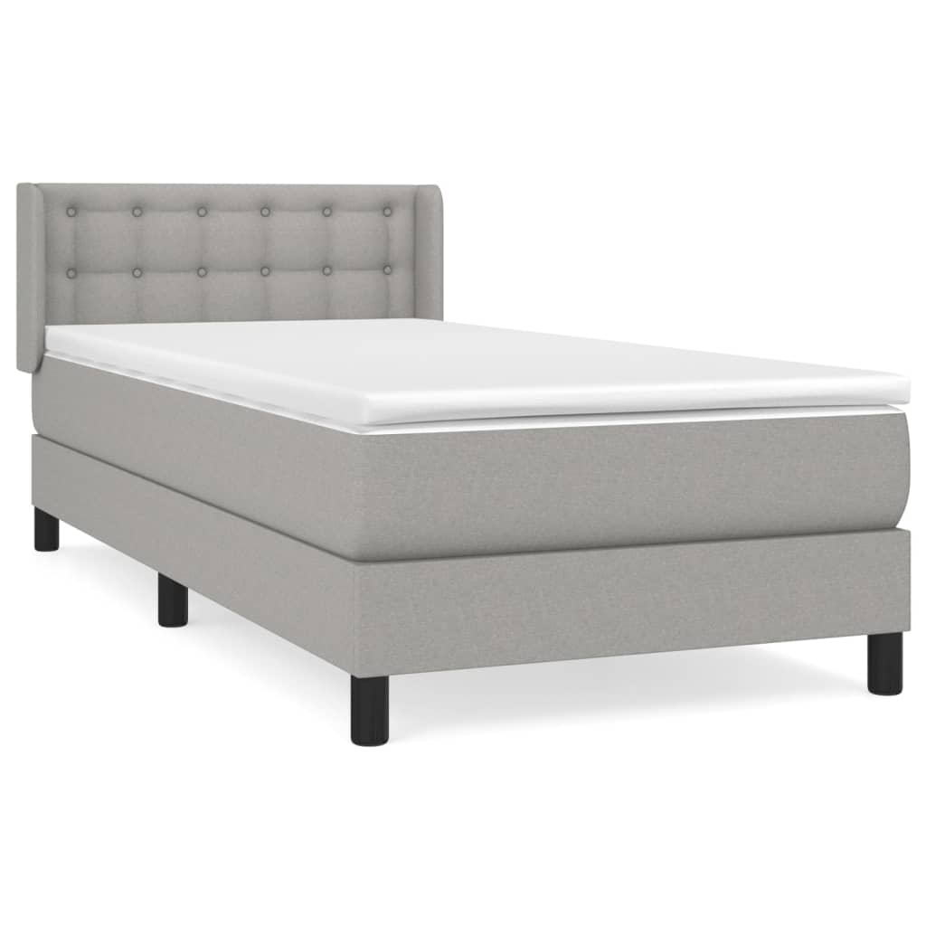 Cama box spring con colchón tela gris claro 90x190 cm botones