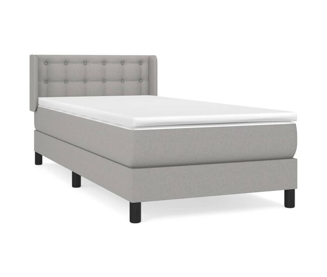 Cama box spring con colchón tela gris claro 90x190 cm botones