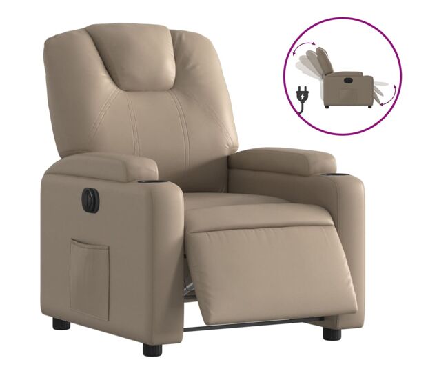 Vidaxl sillón reclinable eléctrico de cuero sintético color capuchino