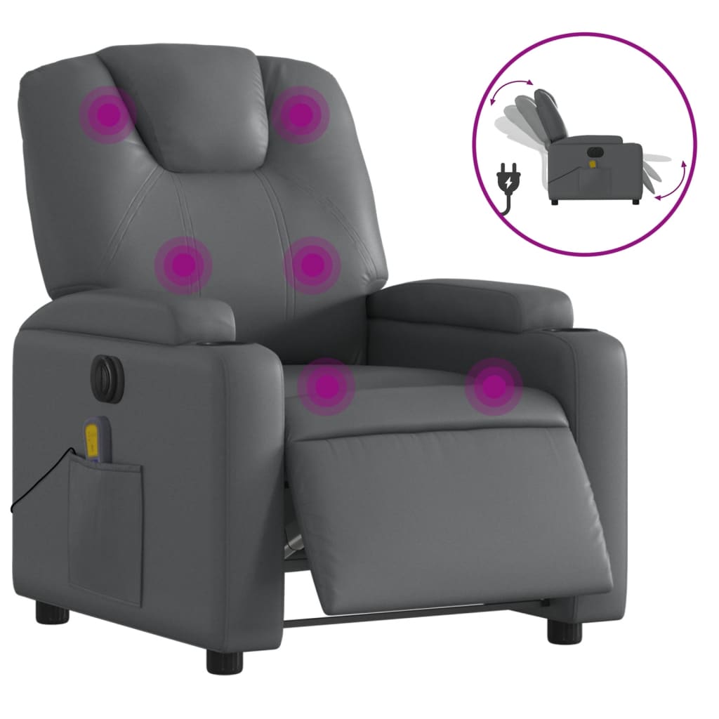 Vidaxl sillón de masaje reclinable eléctrico cuero sintético gris
