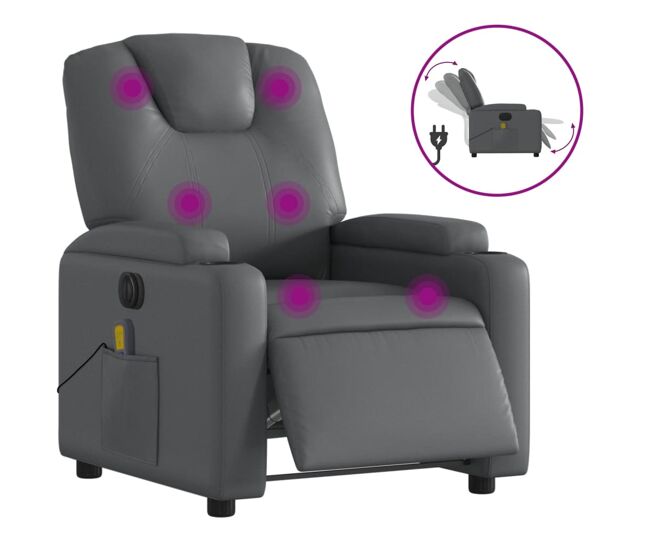 Vidaxl sillón de masaje reclinable eléctrico cuero sintético gris
