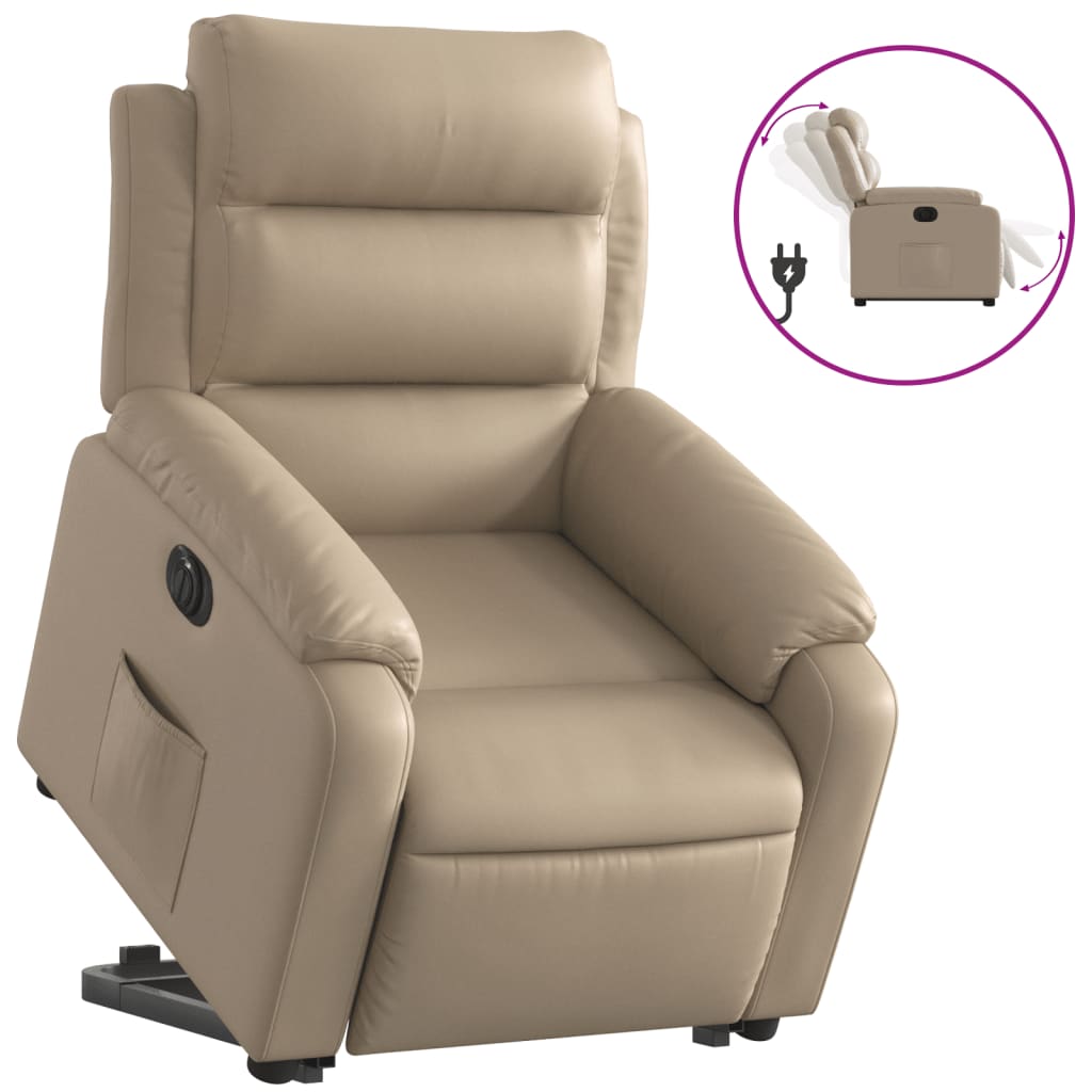 Vidaxl sillón elevable eléctrico cuero artificial capuchino