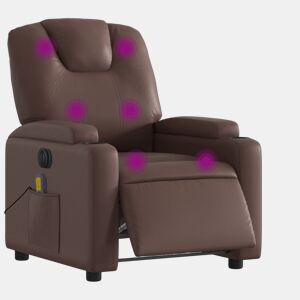 vidaXL Poltrona massagens reclinável elétrica couro artif. castanho