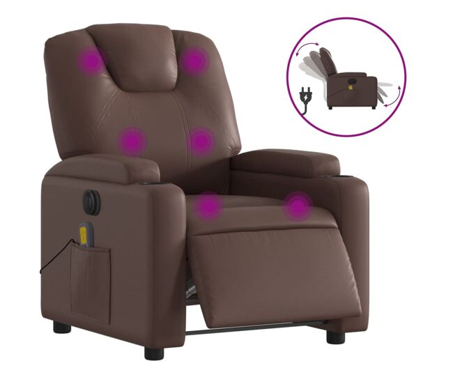 Vidaxl sillón de masaje reclinable eléctrico cuero sintético marrón
