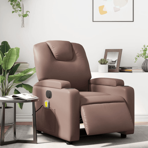 vidaXL Poltrona massagens reclinável elétrica couro artif. castanho vidaXL Poltrona massagens reclinável elétrica couro artif. castanho