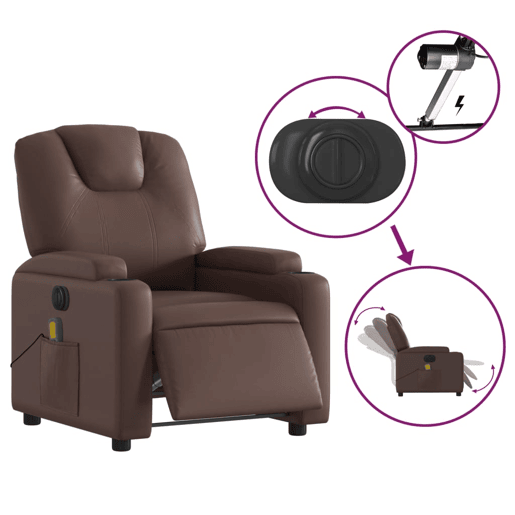 vidaXL Poltrona massagens reclinável elétrica couro artif. castanho vidaXL Poltrona massagens reclinável elétrica couro artif. castanho