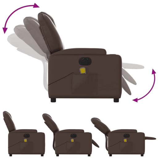 vidaXL Poltrona massagens reclinável elétrica couro artif. castanho vidaXL Poltrona massagens reclinável elétrica couro artif. castanho