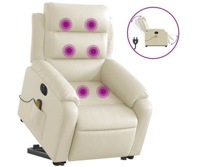 Vidaxl sillón de masaje elevable eléctrico cuero sintético crema