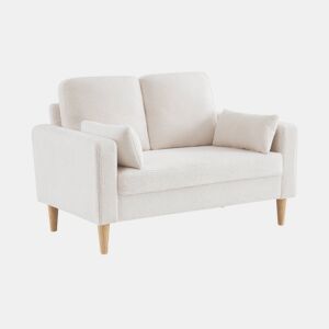 Sofá em tecido boucle, pernas de madeira de 2 lugares, Bjorn boucle, Branco, 130x79x69 cm