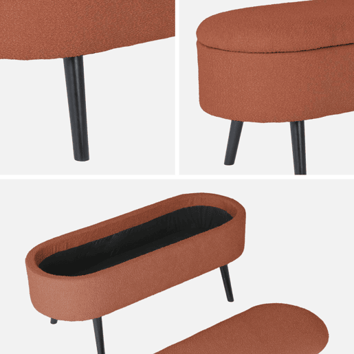 Banco, extremidade da cama com revestimento de boucle, Sherpa, Ferrugem, 112x44x50 cm