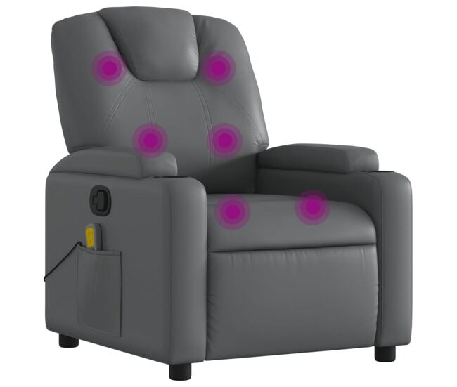 Vidaxl sillón de masaje reclinable cuero sintético gris