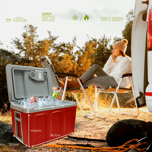 Briebe CF1155RED Geleira Eléctrica 40L, Refrigerador Eléctrico Portátil, Campismo Viagens 12V  220 - 240V, Refrigeração e Aquecimento, 58 , Vermelho