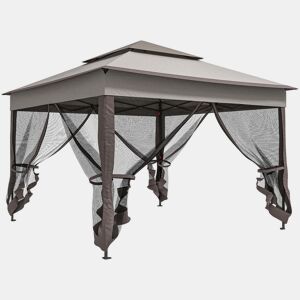 Outsunny Tenda Dobrável Exterior 325x325x270 cm Tenda de Jardim com Teto Duplo Rede Mosquiteira Amovível e Bolsa de Transporte para Jardim Pátio Cinza