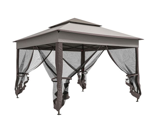 Outsunny carpa plegable gazebo 3,3x3,3 m cenador plegable con 4 paredes laterales de malla anti-uv y bolsa de transporte para camping fiestas gris