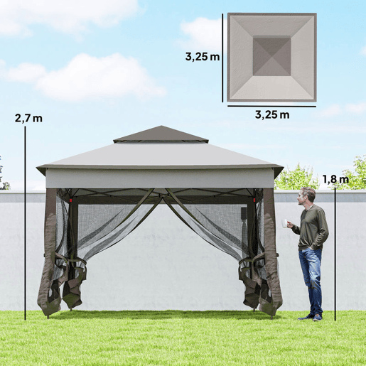 Outsunny Tenda Dobrável Exterior 325x325x270 cm Tenda de Jardim com Teto Duplo Rede Mosquiteira Amovível e Bolsa de Transporte para Jardim Pátio Cinza Outsunny Tenda Dobrável Exterior 325x325x270 cm Tenda de Jardim com Teto Duplo Rede Mosquiteira Amovível e Bolsa de Transporte para Jardim Pátio Cinza