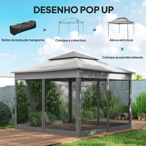 Outsunny Tenda Dobrável Exterior 325x325x270 cm Tenda de Jardim com Teto Duplo Rede Mosquiteira Amovível e Bolsa de Transporte para Jardim Pátio Cinza Outsunny Tenda Dobrável Exterior 325x325x270 cm Tenda de Jardim com Teto Duplo Rede Mosquiteira Amovível e Bolsa de Transporte para Jardim Pátio Cinza