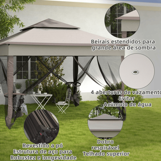 Outsunny Tenda Dobrável Exterior 325x325x270 cm Tenda de Jardim com Teto Duplo Rede Mosquiteira Amovível e Bolsa de Transporte para Jardim Pátio Cinza Outsunny Tenda Dobrável Exterior 325x325x270 cm Tenda de Jardim com Teto Duplo Rede Mosquiteira Amovível e Bolsa de Transporte para Jardim Pátio Cinza