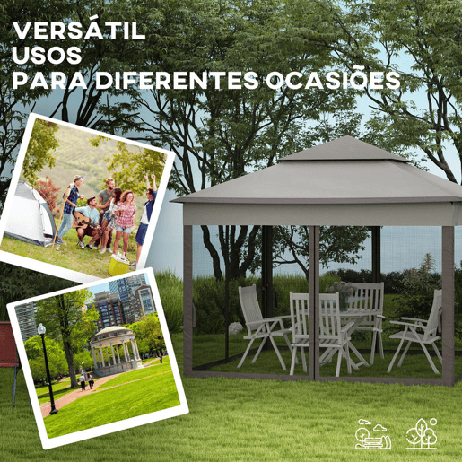 Outsunny Tenda Dobrável Exterior 325x325x270 cm Tenda de Jardim com Teto Duplo Rede Mosquiteira Amovível e Bolsa de Transporte para Jardim Pátio Cinza Outsunny Tenda Dobrável Exterior 325x325x270 cm Tenda de Jardim com Teto Duplo Rede Mosquiteira Amovível e Bolsa de Transporte para Jardim Pátio Cinza