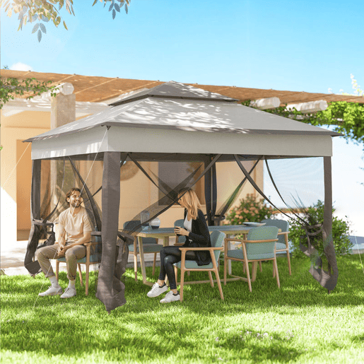 Outsunny Tenda Dobrável Exterior 325x325x270 cm Tenda de Jardim com Teto Duplo Rede Mosquiteira Amovível e Bolsa de Transporte para Jardim Pátio Cinza Outsunny Tenda Dobrável Exterior 325x325x270 cm Tenda de Jardim com Teto Duplo Rede Mosquiteira Amovível e Bolsa de Transporte para Jardim Pátio Cinza