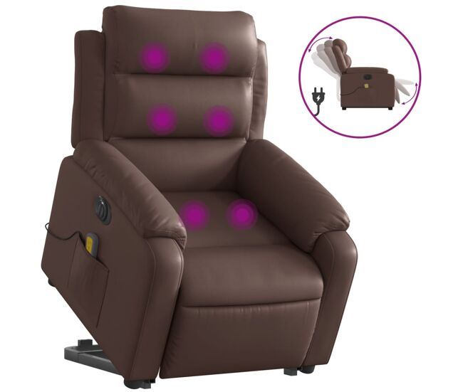 Vidaxl sillón de masaje elevable eléctrico cuero sintético marrón