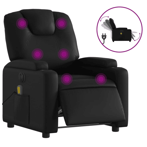 vidaXL Poltrona massagens reclinável elétrica couro artificial preto vidaXL Poltrona massagens reclinável elétrica couro artificial preto