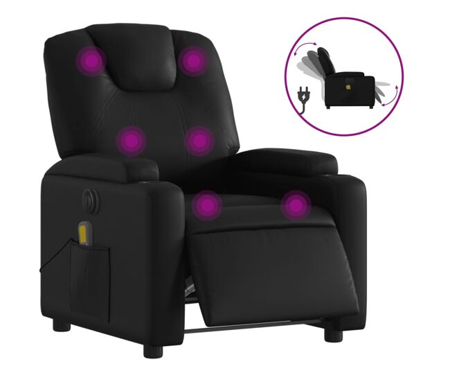 Vidaxl sillón de masaje reclinable eléctrico cuero sintético negro