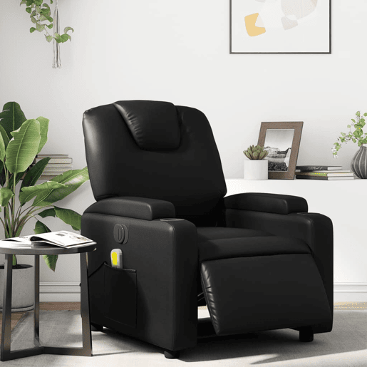 vidaXL Poltrona massagens reclinável elétrica couro artificial preto vidaXL Poltrona massagens reclinável elétrica couro artificial preto