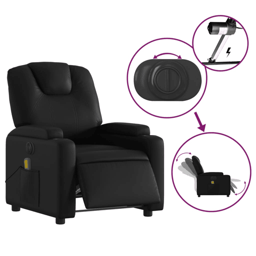 vidaXL Poltrona massagens reclinável elétrica couro artificial preto vidaXL Poltrona massagens reclinável elétrica couro artificial preto