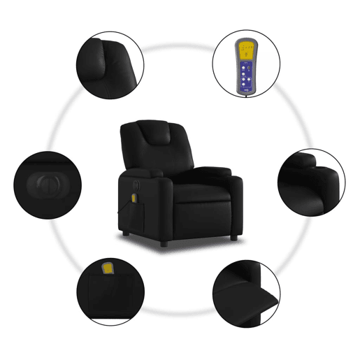 vidaXL Poltrona massagens reclinável elétrica couro artificial preto vidaXL Poltrona massagens reclinável elétrica couro artificial preto