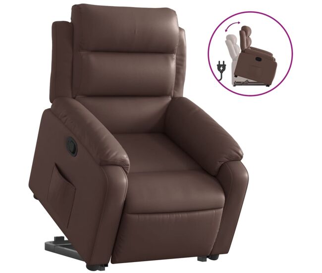 Vidaxl sillón reclinable elevable cuero sintético marrón