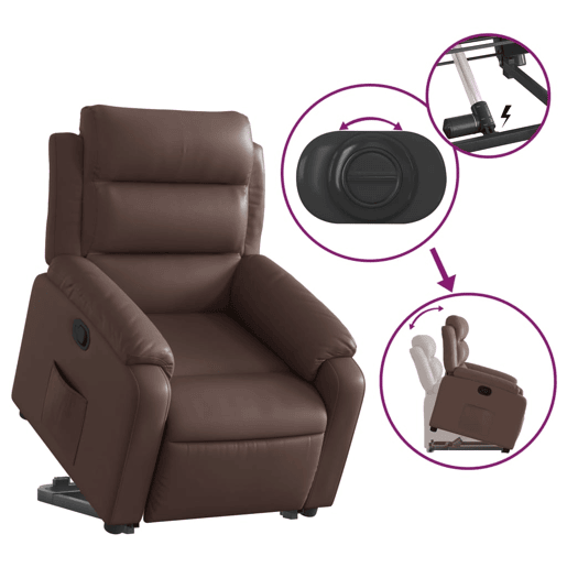 vidaXL Poltrona reclinável elevatória couro artificial castanho vidaXL Poltrona reclinável elevatória couro artificial castanho
