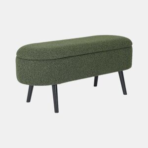 Banco, extremidade da cama com revestimento de boucle, Sherpa, Verde caqui, 112x44x50 cm