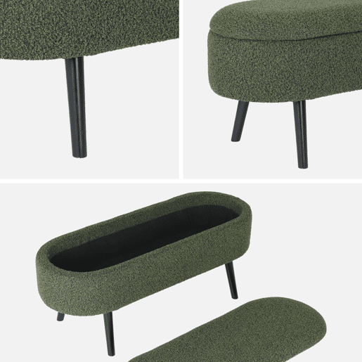 Banco, extremidade da cama com revestimento de boucle, Sherpa, Verde caqui, 112x44x50 cm