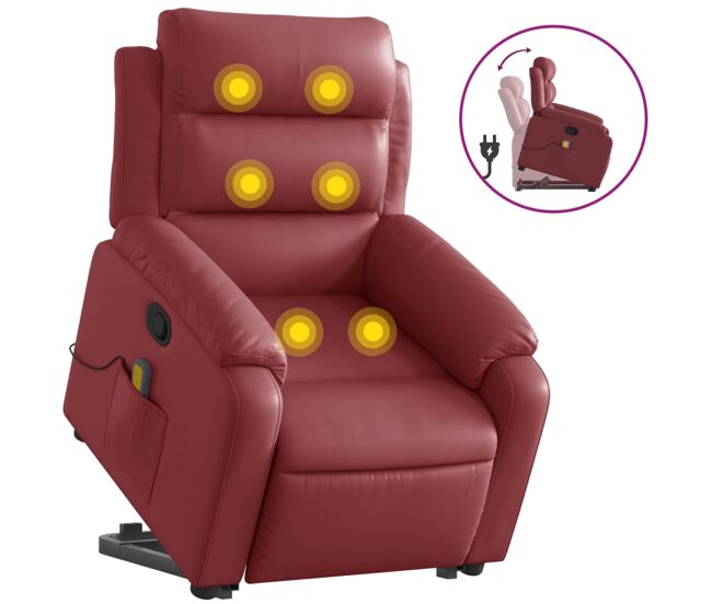 Vidaxl sillón reclinable de masaje de pie cuero artificial rojo tinto
