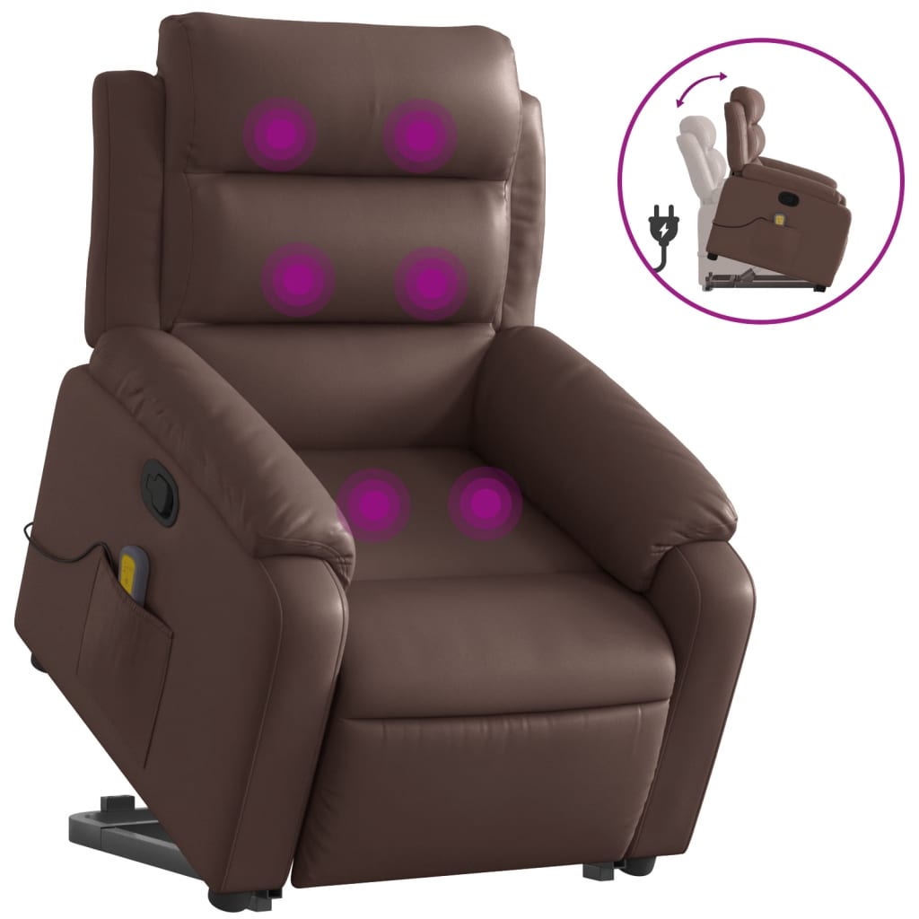 Vidaxl sillón reclinable de masaje de pie de cuero sintético marrón