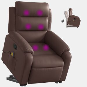 vidaXL Poltrona massagens reclinável elevatória couro artif. castanho