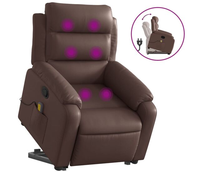 Vidaxl sillón reclinable de masaje de pie de cuero sintético marrón