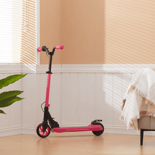 SPORTNOW Trotinete Elétrica Dobrável para Crianças acima de 6 Anos Motor 120 W Autonomia 6 km e Máximo 10 kmh com Travão Altura Ajustável Luzes LED e Estrutura de Alumínio 74x52x83-87 cm Rosa