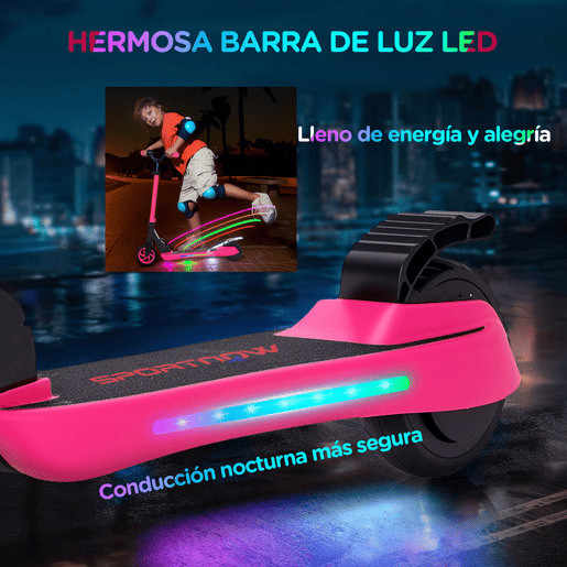 SPORTNOW Trotinete Elétrica Dobrável para Crianças acima de 6 Anos Motor 120 W Autonomia 6 km e Máximo 10 kmh com Travão Altura Ajustável Luzes LED e Estrutura de Alumínio 74x52x83-87 cm Rosa